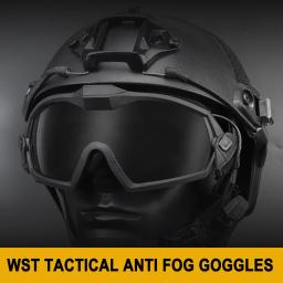 Airsoft militar óculos de proteção tático com micro ventilador anti-nevoeiro tiro balístico óculos à prova de vento hd 3 len capacete paintball - Image 3