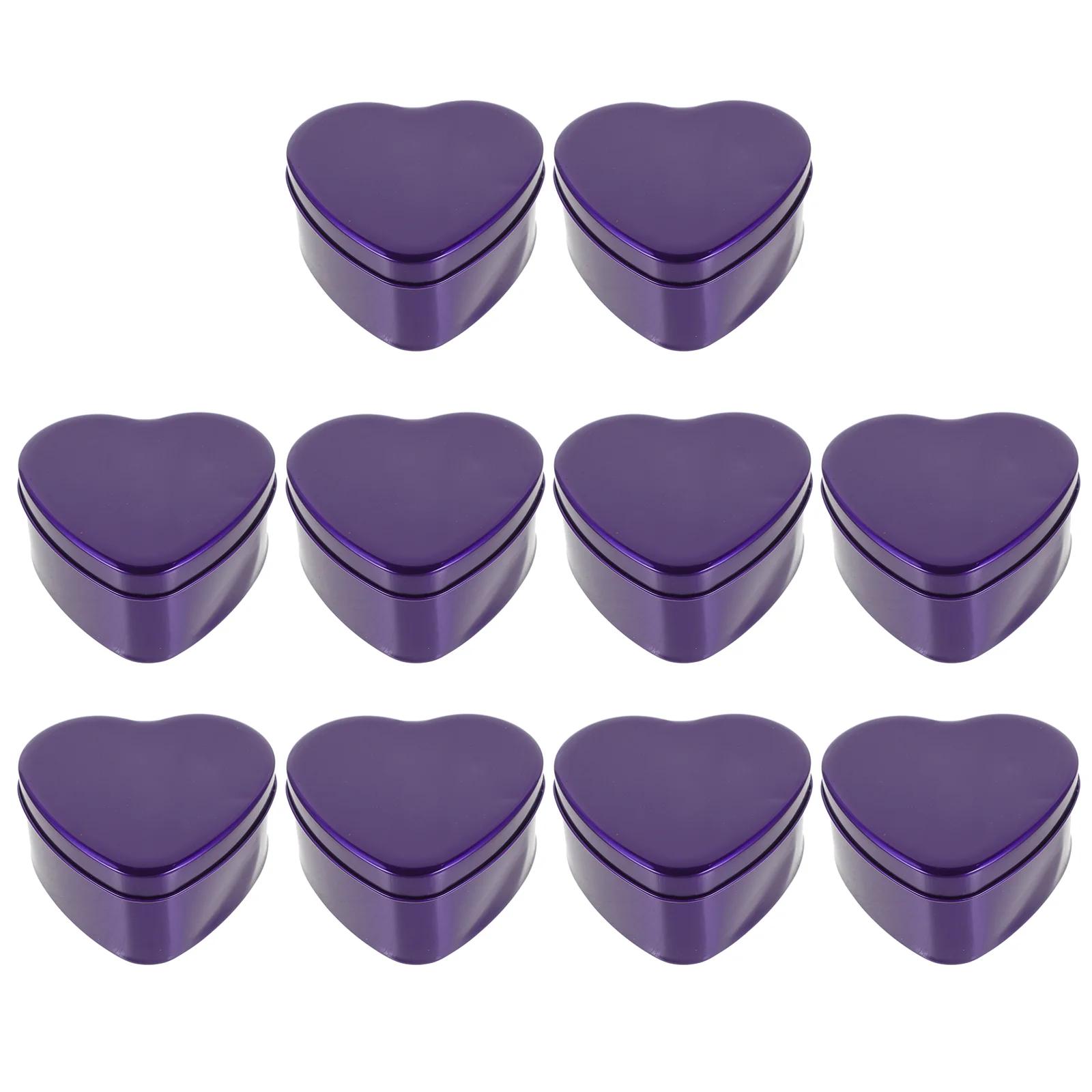 10 pçs coração latas de metal metal doces caixas de chocolate caso latas recipientes com tampa para fazer doces roxo 9x9x45cm - Image 1