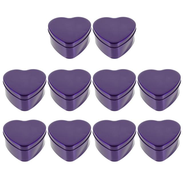 Conjunto de 10 Latas de Metal em Forma de Coração para Doces - Caixas de Chocolate com Tampa Roxas 9x9x4,5 cm