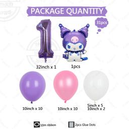 Kit de balão de decoração temática Sanrio Kuromi, roxo, número 1-9, festa de aniversário para menina, 32 ", 31pcs - Image 6