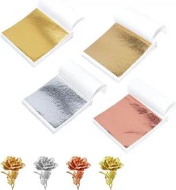 Papel Folha de Ouro Brilhante Puro e Prata para Artesanato, Folhas Práticas, Folha de Ouro Rosa, Dourado, DIY, Decoração de Festa, 8x8,5 cm, 100 peças - Image 5
