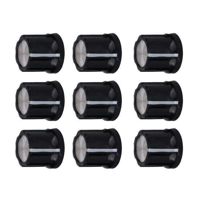 Botão de Tom de Guitarra Preto 6mm com Potenciômetro Tipo D - Pacote com 10 Peças, Ideal para Baixo, Dimensões 10x12x4x2cm, Plástico com Folha de Alumínio