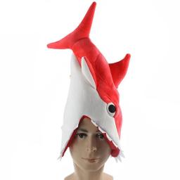 Chapéus de festa de pelúcia para adultos e crianças, Chapéu de tubarão, Festa temática animal, vermelho, cinza, azul - Image 4
