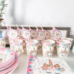 Unicorn Party Supplies Set, papel descartável Placas copos e guardanapos, perfeito para festas de aniversário, Baby Shower Decorações - Image 2