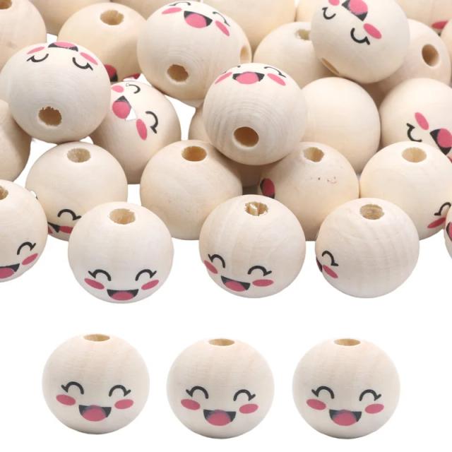 Contas de Madeira Sorridente para Bordados e Artesanato DIY - Pacote com 10 Peças de 20mm para Decoração de Casa e Acessórios de Jóias