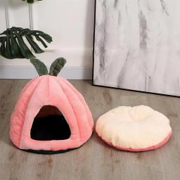 Pet Quente Dormir Ninho Melão Forma Soft Plush Cozy Cave Hideout Casa Pet Supplies Para Indoor Cats Acessórios - Image 6