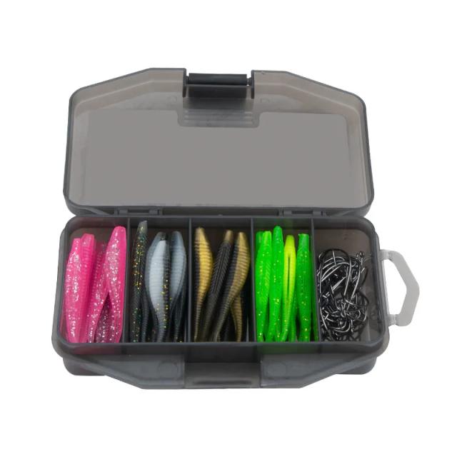 Kit de Iscas Artificiais Soft Pesca com Manivela, Ganchos e Cauda Espiral - 61 Peças Essenciais para Atração de Peixes