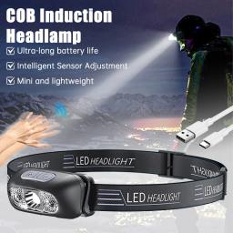 Portátil LED Sensor Farol, luz forte, USB recarregável, lanterna principal, ao ar livre, camping, pesca, lanterna de emergência - Image 1