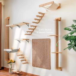 1pcCat Coçar Escalada Post Wall-montado Cat Hammock Bed Pet Móveis Kitten Wall Shelf Set Cat Perch Madeira Cat Tree House - Image 4