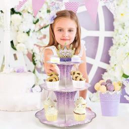 Roxo elegante copo bolo carrinho de cupcake suporte de bolo de cartão diy festa de aniversário decoração do bolo acessórios expositor - Image 2