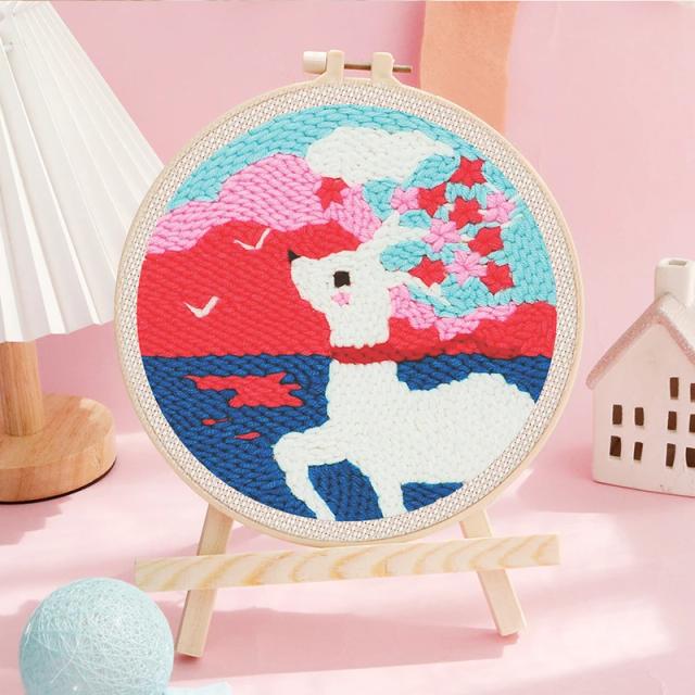 Kit de Pintura com Agulha para Adultos - Bordado DIY de Animais para Iniciantes, Presente Divertido com Fios Coloridos
