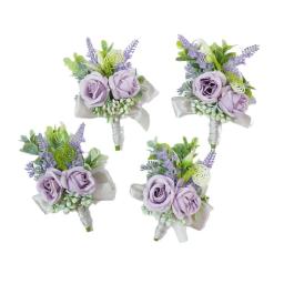 Boutonniere e pulso Corsage para convidados, flores simuladas, suprimentos do casamento, roxo, banquete suprimentos, noivo noiva, 368 - Image 5