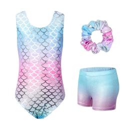 Crianças meninas ginástica esporte dança collant conjunto macacão fantasia impressão topos shorts dancewear bodysuit fitness roupas esportivas - Image 1