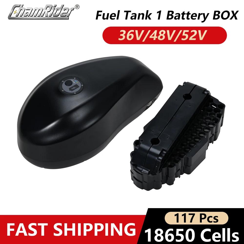 ChamRider Tanque de Combustível 1 Caixa de Bateria 48V Caixa de Bateria de Bicicleta Elétrica 36V Ebike Downtube Caixa 52V 13S9P 18650 células 21700 13S7P - Image 1