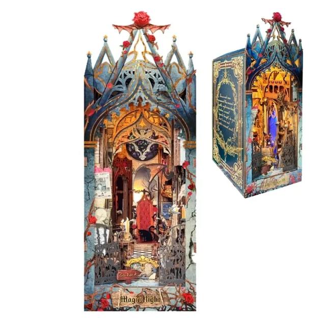 Kit de Estante de Madeira DIY para Adultos - Miniatura de Ninho de Livro com Casa na Floresta e Luzes de Vagalume, Ideal para Decoração e Presentes Criativos
