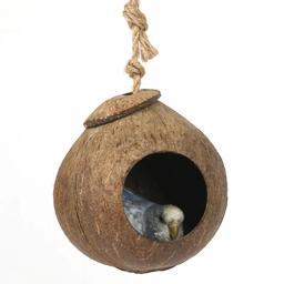 Papagaio natural casca de coco ninho de pássaro esconderijo casa playpen suprimentos para hamster cobaias aves casas habitats - Image 5