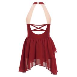 Crianças meninas strass ballet vestido lírico artístico patinação artística ritmo ginástica dança traje pura malha irregular bainha vestido - Image 2