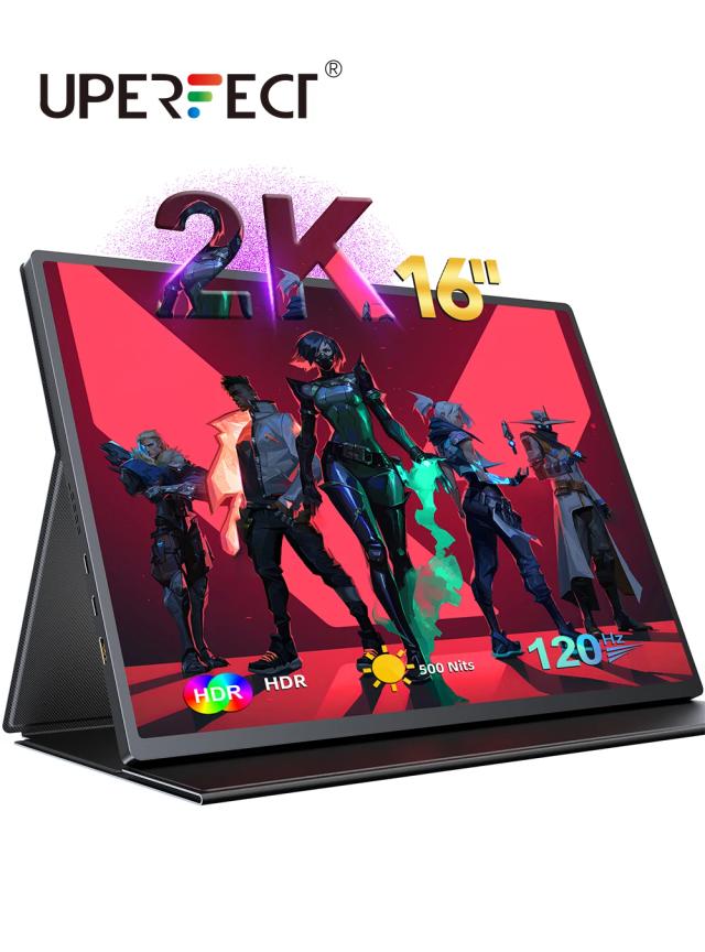 Monitor Portátil Uperfect de 16 Polegadas 2K 120Hz 2560x1600 100% sRGB com Estojo Inteligente para Jogos e Trabalho em Laptops, Macs, Xbox e PS5