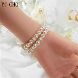 Pulseira elástica pérola para meninas, seda rosa, flores de pulso dama de honra, pulseira de casamento, flores mão, acessórios casamento - Image 3