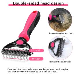 Dupla face Pet Grooming limpeza pente, Dog Deshedding escova para cães, Gatos Fur Knot cortador, Escova de derramamento profissional - Image 2