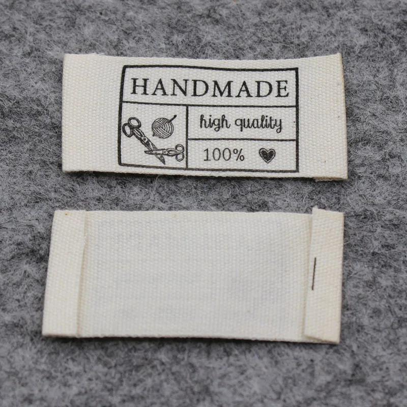 Etiqueta impressa da fita do algodão, pano artesanal, Tag do vestuário privado, DIY, 200pcs - Image 1