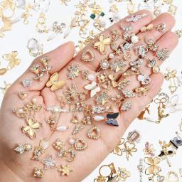 Luxo liga unhas encantos, decorações mistas, gemas cristal glitter, strass, ouro, prata, 50pcs - Image 6
