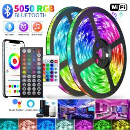 Wifi rgb led luz de tira 5050 bluetooth app controle led flexível diodo decoração para festival festa tv mesa quarto - Image 1