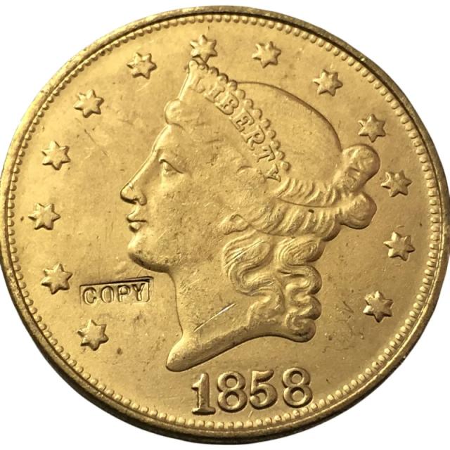 Moeda de Ouro de 1858 dos Estados Unidos - Liberty Head $20 Sem Lema no Reverso