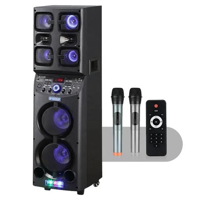 Equipamento de Som Bosinas TD0655 para DJ ao Ar Livre e Karaokê com 2 Microfones Sem Fio e Grandiosos Alto-Falantes
