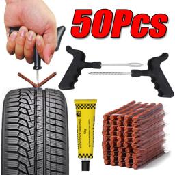 Kit de ferramentas para reparo de pneus de carro, 5-50 peças, com tira de borracha, plug de punção de pneu sem câmara de ar, motocicleta, caminhão, ferramenta de reparo de pneus a vácuo - Image 1