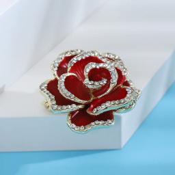 Dmari feminino broche esmalte pino vermelho & preto florescendo rosa lapela pinos flor emblema requintado acessórios jóias de luxo para roupas - Image 5