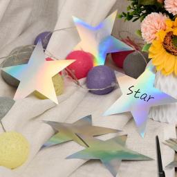 Iridescente estrelas confete recortes, duplo impresso papel estrela, Glitter estrelas decoração, Fontes do partido, 10pcs - Image 2