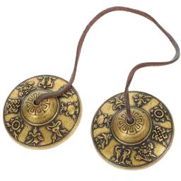 Sinos tibetanos para meditação, sinos tibetanos, carrilhão, Tingsha, Yoga Chimes, Símbolos da mão do dedo, latão, religiosa, instrumento de percussão - Image 1