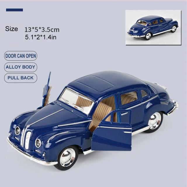 Miniatura de Carro Diecast Vintage Clássico 1:32 com Movimento Puxar para Trás - Ideal para Coleção e Presentes Infantis