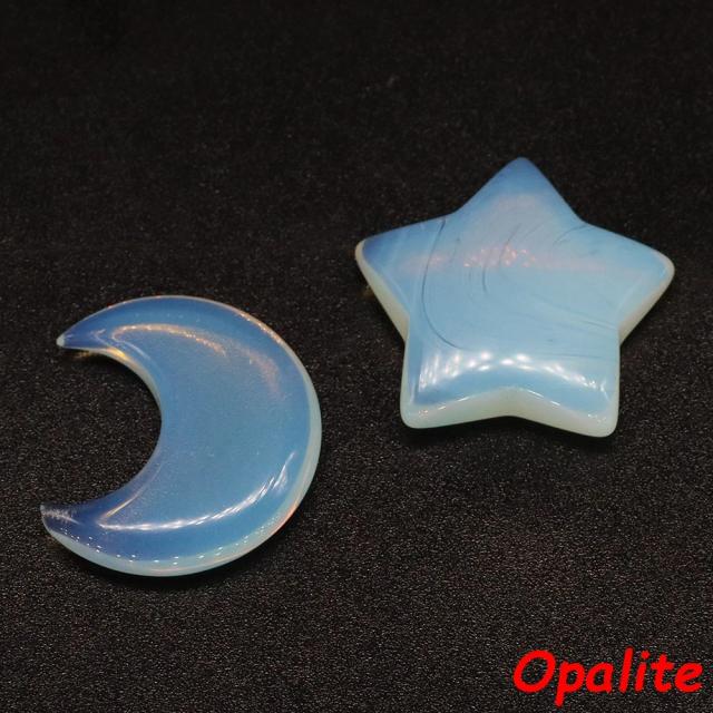 Estátua de Cristal de Pedra Natural 30mm: Lua e Estrela para Decoração, Jóias e Reiki Energético