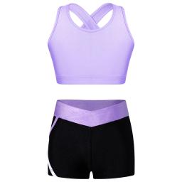 Crianças Meninas Dança Ginástica Esportes Outfits Sem Mangas Top Colheita com Shorts Treino Set 2 PCS Yoga Workout Verão Menina Roupas - Image 2