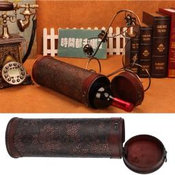 Caixa de armazenamento de vinho com alça, Madeira redonda retro europeu Vintage, Estojo para armazenamento de vinho tinto único, Presentes - Image 1