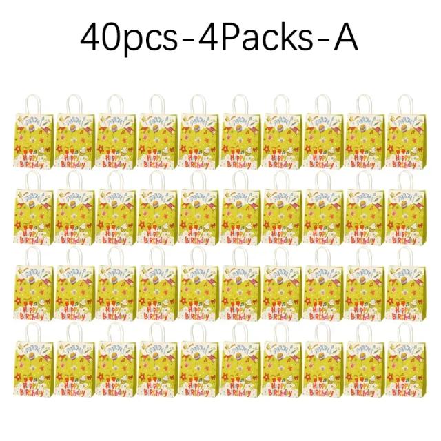 Desenhos Animados Customizáveis em Sacolas de Compras de Papel Kraft para Festas de Aniversário - Pacote com 40 Peças em Atacado