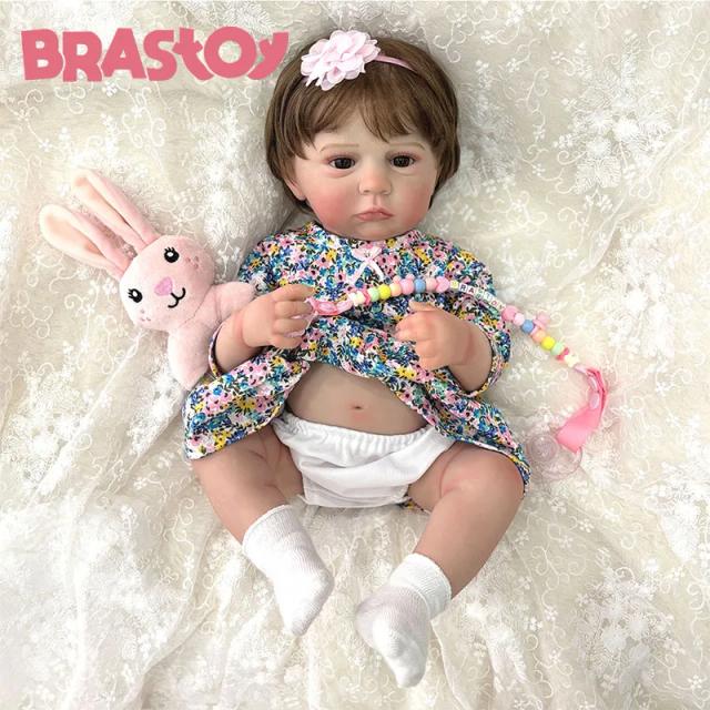 BRASTOY Boneca Bebê Reborn Menina 48cm Silicone Corpo Realista