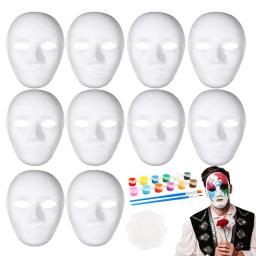 Unpainted Full Face Blank Masquerade para homens e mulheres, traje de papel maché, máscara de festa, acessórios básicos, 10pcs por conjunto - Image 4