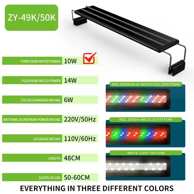Iluminação LED para Aquários com 4 Fileiras de Cores Mutáveis em Vermelho, Verde e Azul - Suporte para Grama, 220V