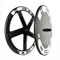 Conjunto de rodas de fibra de carbono para pista/estrada 700c, para bicicletas de estrada, dianteiro, cinco raios/roda a disco traseira, freios a disco fechados/rodas de freio de aro - Image 3
