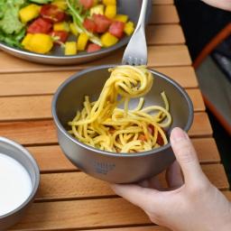 Pratos de tigela de titânio de camada única 400ml 500ml acampamento ao ar livre portátil pan prato pires talheres para comida piquenique edc - Image 3
