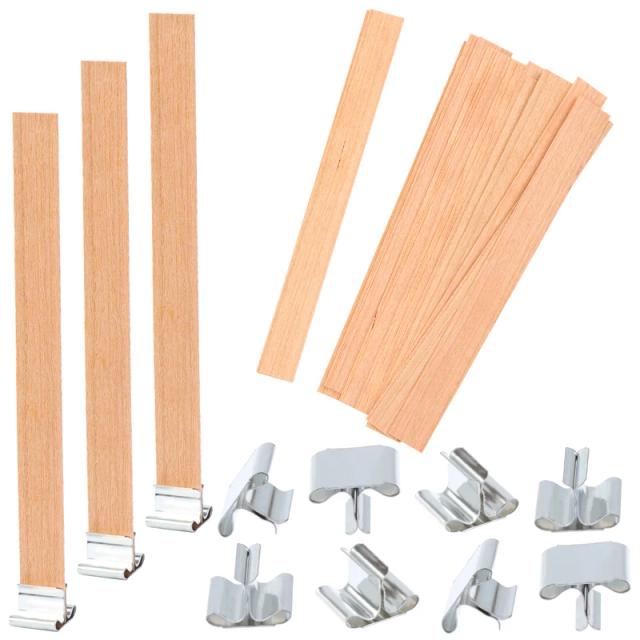 Kit de Pavios de Madeira Natural para Velas com Suporte de Ferro - 10 Unidades 13x130mm