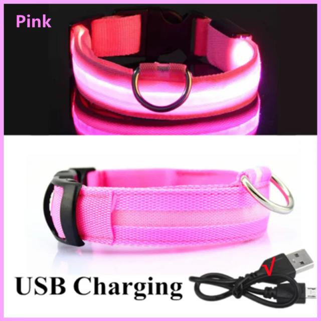 Coleira Luminosa USB Recarregável com LED Ajustável para Cães e Gatos - Iluminação Brilhante para Segurança Noturna