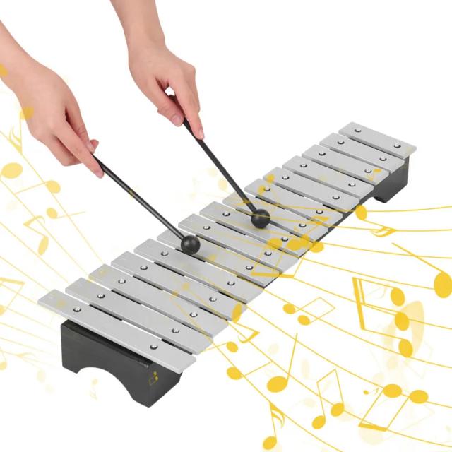 Xilofone Glockenspiel de Madeira com Barras de Alumínio e Marretas, 15 Notas, Acompanha Bolsa de Transporte - Perfeito para Presente Musical