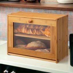 Grande caixa de pão de bambu, design à prova de vazamento, janela transparente, dupla camada, tampa segura, ideal para bancadas de cozinha, ba - Image 1