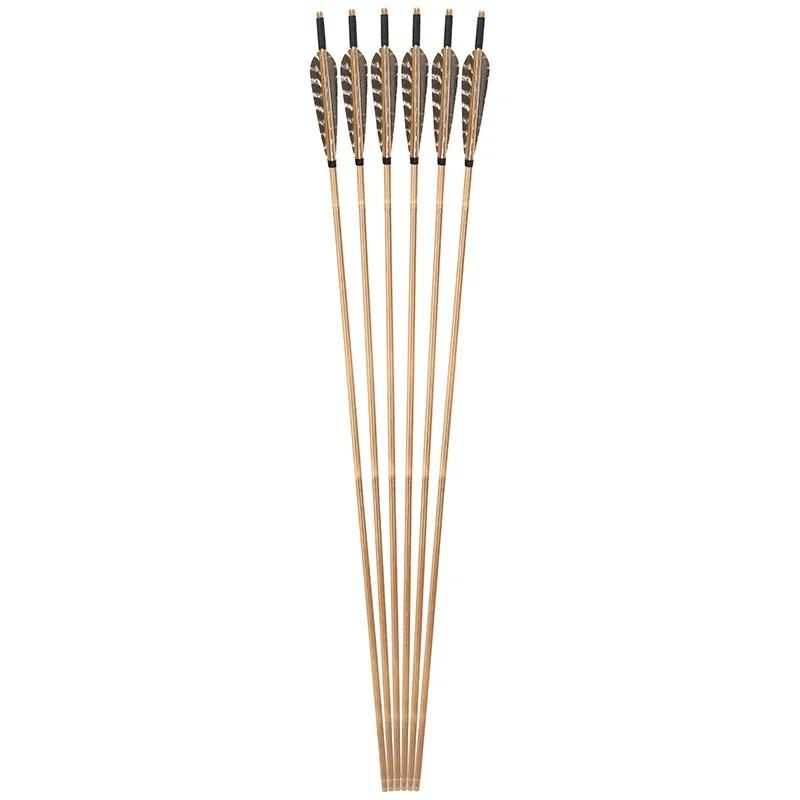 Flechas de bambu com arco com pena de peru, eixo para arco e flecha ao ar livre, acessórios de caça, 85cm, 8mm, OD - Image 1