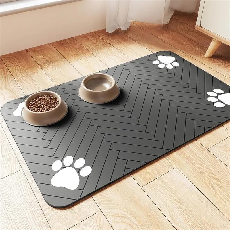 Tapete de alimentação para cães de estimação, 60x90cm, para comida e tigela de água com suporte de borracha à prova d'água, secagem rápida, tapete de água para cães e gatos - Image 1