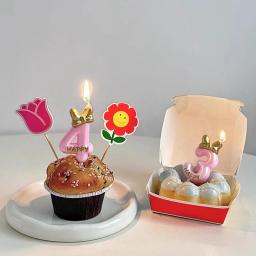 Velas de bolo de aniversário para crianças e adultos, vela coroa, rosa e branco, decoração de festa de casamento, 0-9, fofa, 1pc - Image 4